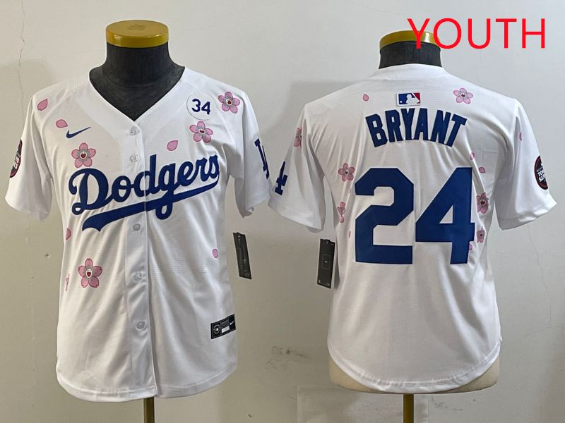 Youth Los Angeles Dodgers #24 Bryant White Sakura Edition 2025 Nike MLB Jersey style 4